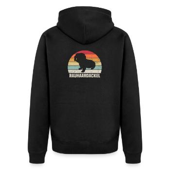 Rauhaardackel Dackel Dachshund | Rauhaardackel - Unisex Premium Bio Zip Hoodie - Schwarz - Hinten - Nico (187cm)