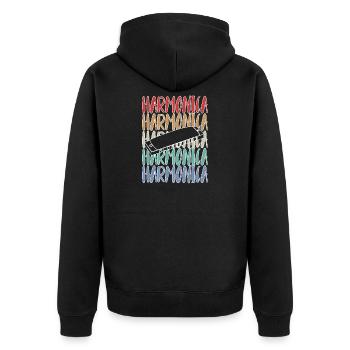 Mundharmonika Mundharmonikaspieler Vintage - Unisex Premium Bio Zip Hoodie - Schwarz - Hinten - Nico (187cm)