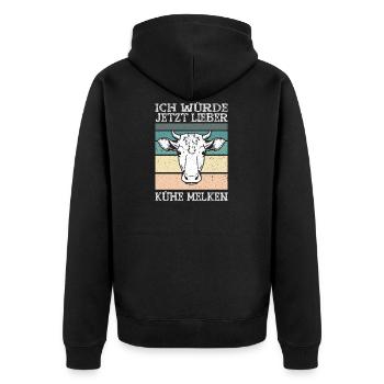 Ich Würde Jetzt Lieber Kühe Melken Kuhliebhaber - Unisex Premium Bio Zip Hoodie - Schwarz - Hinten - Nico (187cm)