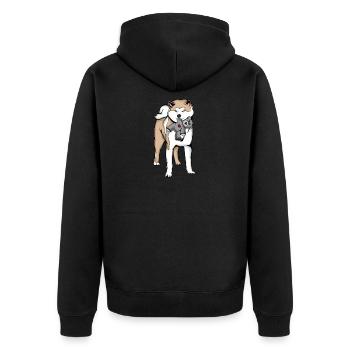 Akita Inu Plüschtier - Unisex Premium Bio Zip Hoodie - Schwarz - Hinten - Nico (187cm)