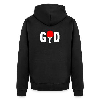 Tischtennis Spieler Spielerin Tischttennis God - Unisex Premium Bio Zip Hoodie - Schwarz - Hinten - Nico (187cm)