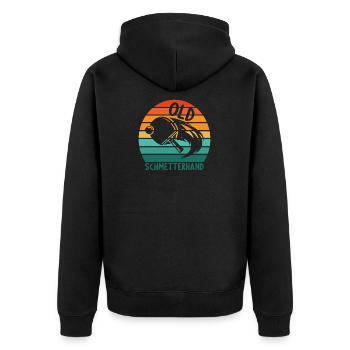 Tischtennis Retro Spieler Old Schmetterhand - Unisex Premium Bio Zip Hoodie - Schwarz - Hinten - Nico (187cm)