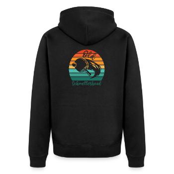 Tischtennis Retro Spieler Old Schmetterhand - Unisex Premium Bio Zip Hoodie - Schwarz - Hinten - Nico (187cm)