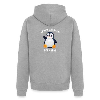 Penguin Don't Grow Up - Unisex Premium Organic Zip Hoodie - heather grey - Back - Nico (187cm)