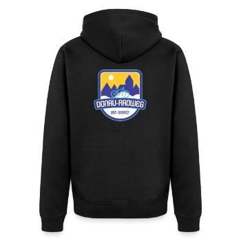 Donau-Radweg - Wien - Budapest - Unisex Premium Bio Zip Hoodie - Schwarz - Hinten - Nico (187cm)