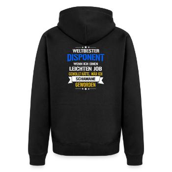 Lustiger Spruch Weltbester Disponent Schamane - Unisex Premium Bio Zip Hoodie - Schwarz - Hinten - Nico (187cm)