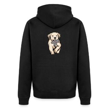 Golden Retriever | Golden Retriever Cuddly Toy - Unisex Premium Organic Zip Hoodie - black - Back - Nico (187cm)