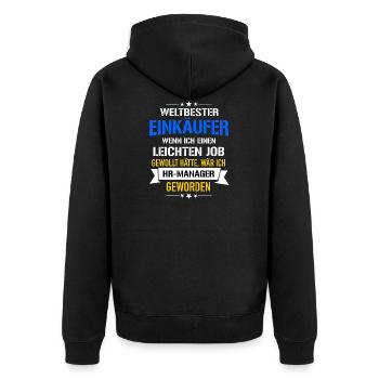 Lustiger Spruch Weltbester Einkäufer HR-Manager - Unisex Premium Bio Zip Hoodie - Schwarz - Hinten - Nico (187cm)