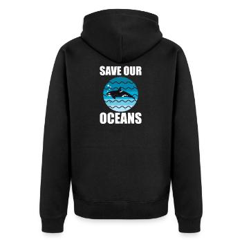 Save our Ocean Orca Killer whale - Unisex Premium Bio Zip Hoodie - Schwarz - Hinten - Nico (187cm)