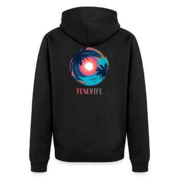 Teneriffa - Unisex Premium Bio Zip Hoodie - Schwarz - Hinten - Nico (187cm)