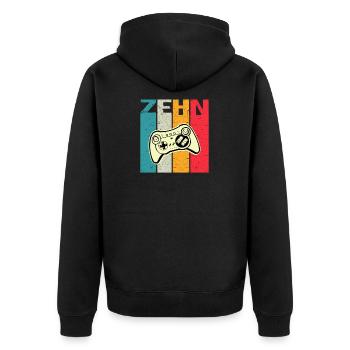 Ich bin schon 10 | 10. Geburtstag Jungen Gaming - Unisex Premium Bio Zip Hoodie - Schwarz - Hinten - Nico (187cm)