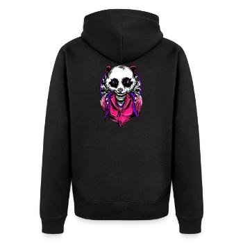 Stylischer Panda Pandabär Bär Nr.16 - Unisex Premium Bio Zip Hoodie - Schwarz - Hinten - Nico (187cm)