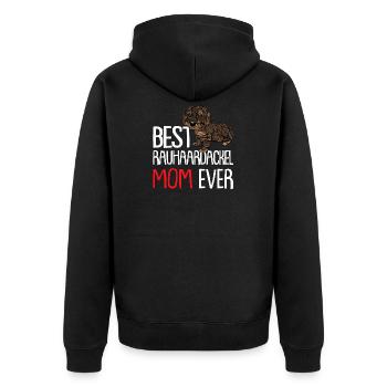 Dackel Dog Mom Frauchen Rauhaardackel - Unisex Premium Bio Zip Hoodie - Schwarz - Hinten - Nico (187cm)