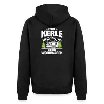 Echte Kerle ziehen Wohnwagen - Unisex Premium Bio Zip Hoodie - Schwarz - Hinten - Nico (187cm)