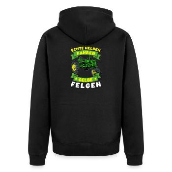 Echte Helden Fahren Gelbe Felgen - Unisex Premium Bio Zip Hoodie - Schwarz - Hinten - Nico (187cm)