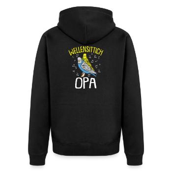 Wellensittich Opa | Wellensittich - Unisex Premium Bio Zip Hoodie - Schwarz - Hinten - Nico (187cm)