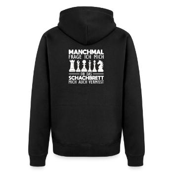 Schach Sprüche - Unisex Premium Bio Zip Hoodie - Schwarz - Hinten - Nico (187cm)