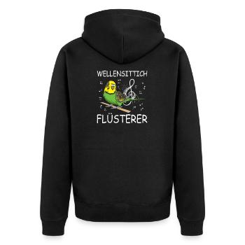 Wellensittich Flüsterer | Wellensittich - Unisex Premium Bio Zip Hoodie - Schwarz - Hinten - Nico (187cm)