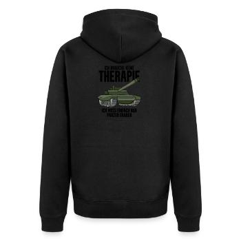 Panzer Militär Geschenk - Unisex Premium Bio Zip Hoodie - Schwarz - Hinten - Nico (187cm)