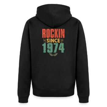 Birthday 1974 Spruch Rock - Unisex Premium Organic Zip Hoodie - black - Back - Nico (187cm)