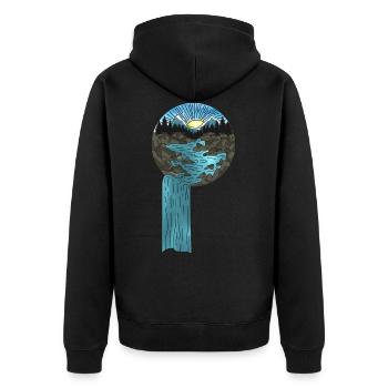 Berge Natur Sonnenuntergang Wasserfall - Unisex Premium Bio Zip Hoodie - Schwarz - Hinten - Nico (187cm)
