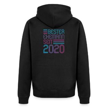 Bester Ehemann seit 2020 1. Hochzeitstag - Unisex Premium Bio Zip Hoodie - Schwarz - Hinten - Nico (187cm)