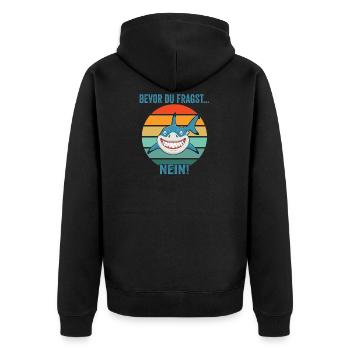 Bevor Du Fragst Nein! - Unisex Premium Bio Zip Hoodie - Schwarz - Hinten - Nico (187cm)
