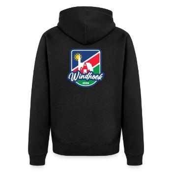 Windhuk - Namibia - Unisex Premium Bio Zip Hoodie - Schwarz - Hinten - Nico (187cm)