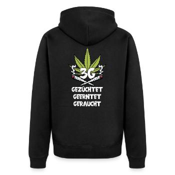 CANNABIS MARIHUANA JOINT KIFFEN KIFFER 3G REGEL - Unisex Premium Bio Zip Hoodie - Schwarz - Hinten - Nico (187cm)
