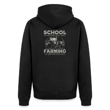 School Is Important But Farming Is Importanter - Unisex Premium Bio Zip Hoodie - Schwarz - Hinten - Nico (187cm)