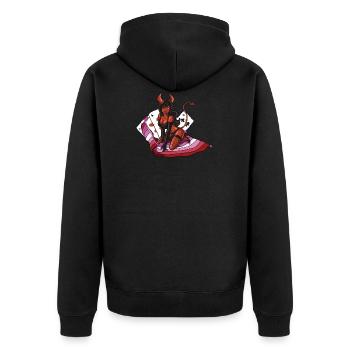 Lesben Cool Teufel Frauen Farben Von Lesben Flagge - Unisex Premium Bio Zip Hoodie - Schwarz - Hinten - Nico (187cm)