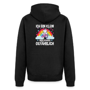 Einhorn Klein Aber Scheiß Gefährlich - Unisex Premium Bio Zip Hoodie - Schwarz - Hinten - Nico (187cm)