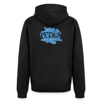 Wassertropfen Name Petra - Unisex Premium Bio Zip Hoodie - Schwarz - Hinten - Nico (187cm)