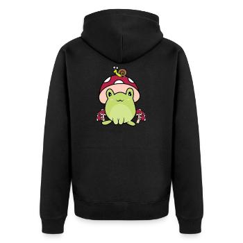 Book Lover Frog with Mushroom Hat Cottagecore Gobl - Unisex Premium Organic Zip Hoodie - black - Back - Nico (187cm)
