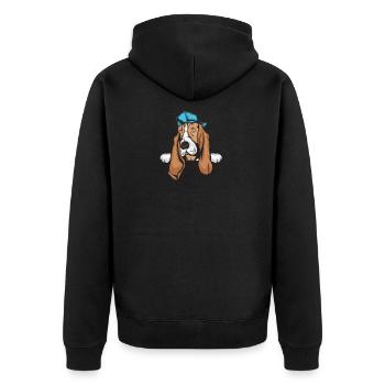 Basset Hound - Unisex Premium Bio Zip Hoodie - Schwarz - Hinten - Nico (187cm)