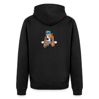 Basset Hound - Unisex Premium Bio Zip Hoodie - Schwarz - Hinten - Nico (187cm)