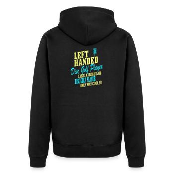 Discgolf Lustig Retro Linkshänder - Unisex Premium Bio Zip Hoodie - Schwarz - Hinten - Nico (187cm)