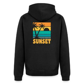 Sunset Retro Style - Unisex Premium Bio Zip Hoodie - Schwarz - Hinten - Nico (187cm)