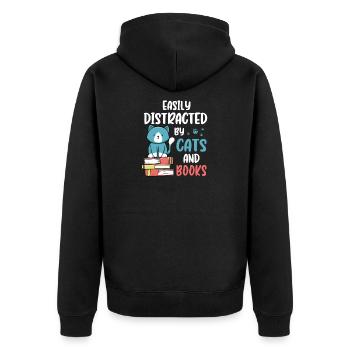 Easily Distracted By Cats and Books for Cat Book - Unisex Premium Bio Zip Hoodie - Schwarz - Hinten - Nico (187cm)