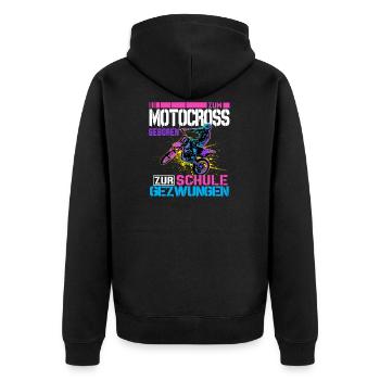 Zum Motocross geboren zur Schule gezwungen - Unisex Premium Bio Zip Hoodie - Schwarz - Hinten - Nico (187cm)