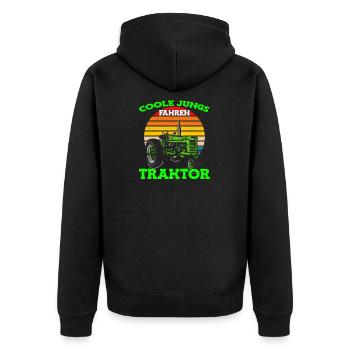 Coole Jungs fahren Traktor - Trecker Kinder Jungen - Unisex Premium Bio Zip Hoodie - Schwarz - Hinten - Nico (187cm)