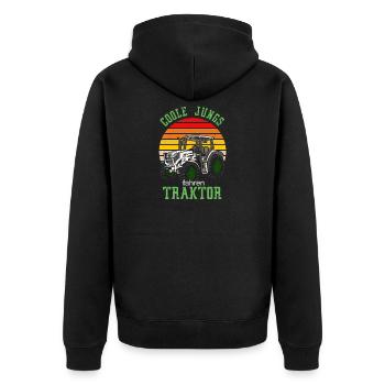 Coole Jungs fahren Traktor - Trecker Kinder Jungen - Unisex Premium Bio Zip Hoodie - Schwarz - Hinten - Nico (187cm)