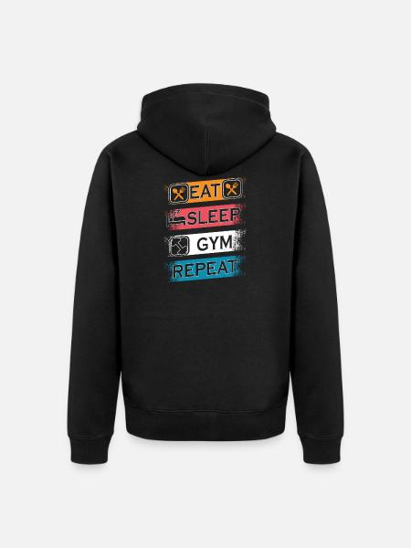 EAT SLEEP GYM REPEAT - Unisex Premium Organic Zip Hoodie - black