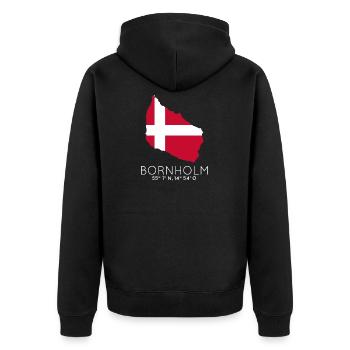 Bornholm Dänemark Insel Koordinaten Karte - Unisex Premium Bio Zip Hoodie - Schwarz - Hinten - Nico (187cm)