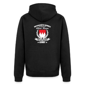 Ein alter Mann aus Franken Dialekt Design Geschenk - Unisex Premium Bio Zip Hoodie - Schwarz - Hinten - Nico (187cm)