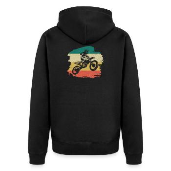 Motorcross Retro Geschenk - Unisex Premium Bio Zip Hoodie - Schwarz - Hinten - Nico (187cm)