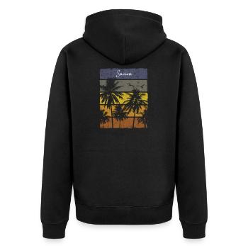 Retro Samoa Beach Palme Sonnenuntergang Künstlerisch - Unisex Premium Bio Zip Hoodie - Schwarz - Hinten - Nico (187cm)