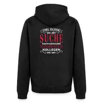 Jobwechsel Abschiedsgeschenk Kollegen & Kollegin S - Unisex Premium Bio Zip Hoodie - Schwarz - Hinten - Nico (187cm)