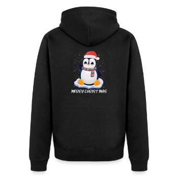 Pinguin Merry Christmas - Unisex Premium Bio Zip Hoodie - Schwarz - Hinten - Nico (187cm)