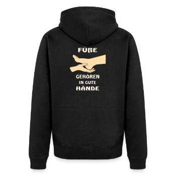 FÜßE GEHÖREN IN GUTE HÄNDE - Unisex Premium Bio Zip Hoodie - Schwarz - Hinten - Nico (187cm)